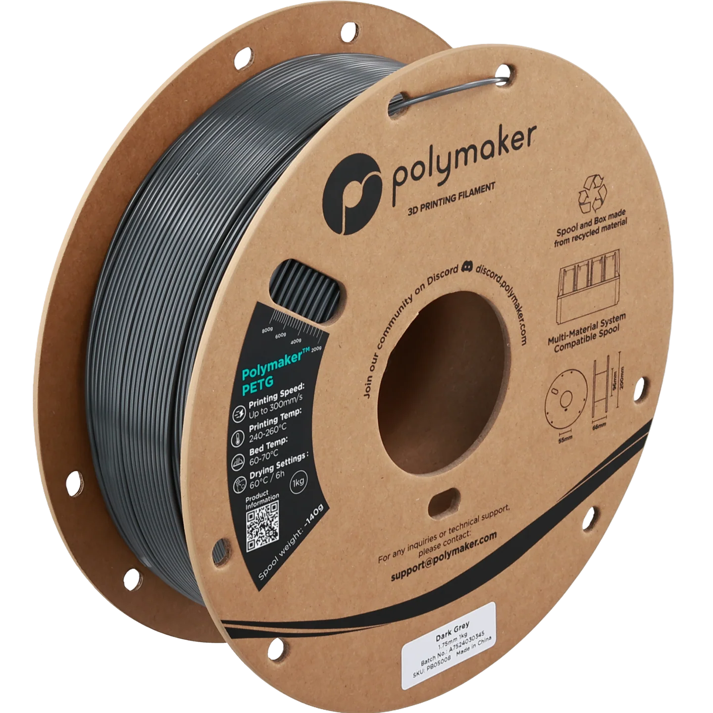 POLYMAKER PETG GRIS OSCURO 1,75mm / 1000g