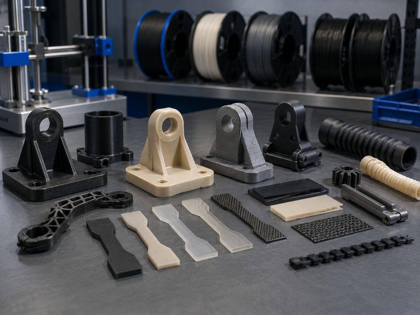 Placeholder: muestras, bobinas, probetas y piezas de materiales técnicos